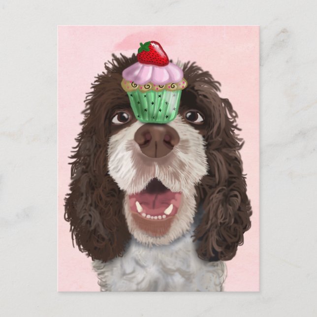 Cartão Postal Springer Spaniel com Cupcake 2 (Frente)