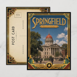 Cartão Postal Springfield Illinois Arte Deco Vintage Era de Ouro