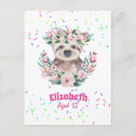 Cartão Postal Sprinkles SLOTH Boho Girls Pink Flowers Gifts Boni