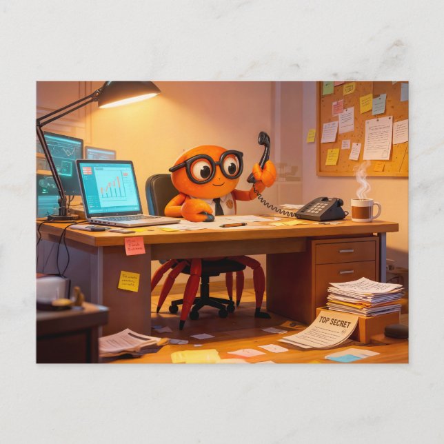 Cartão Postal Spy Crab Coordinating Mission Work At Desk (Frente)