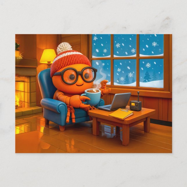 Cartão Postal Spy Crab Working Warm Indoors With Coffee (Frente)