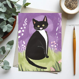 Cartão Postal Sr. Chonk   Gato Tuxedo Roxo Aquarela