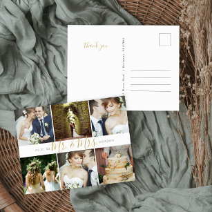 Cartão Postal Sr. e Sra. Photo Collage Wedding Obrigado