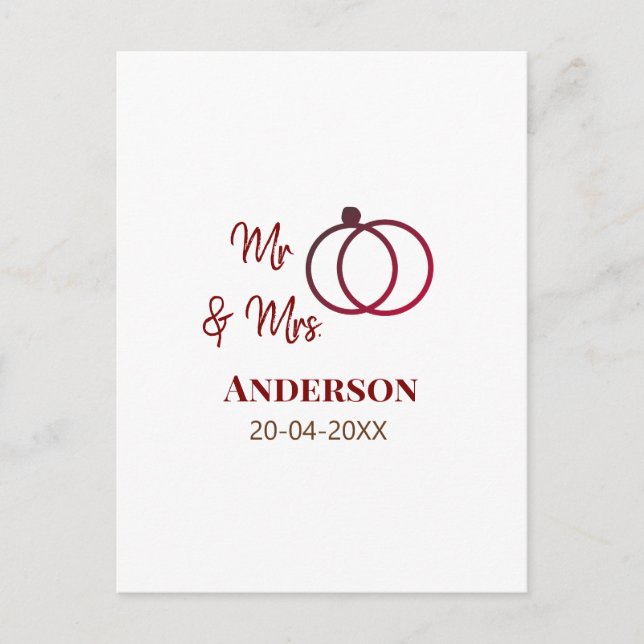 Cartão Postal Sr & Sra adicionar sobrenome data ano lembrança de (Frente)