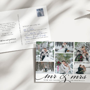 Cartão Postal Sr. & Sra. Colagem de Fotos de Casamento Obrigad