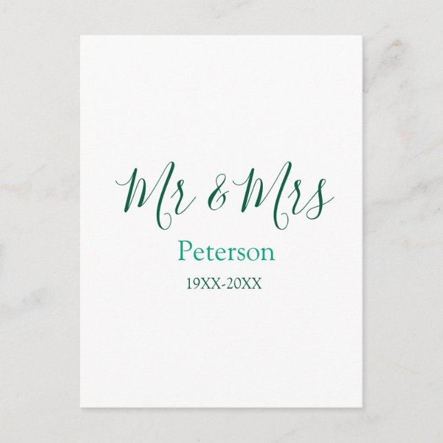 Cartão Postal Sr & Sra sobrenome casados ano casamento noivado (Frente)