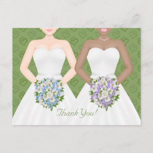 Cartão Postal Sra. e Sra. Dois Brides Casamento Lésbico Obrigado