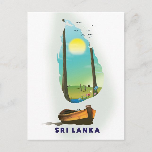 Cartão Postal Sri Lanka: poster de turismo de mapa ilustrado. (Frente)