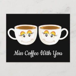 Cartão Postal Srta. Café com você preto com copos de café