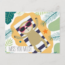 Cartão Postal Srta. Sloth Vacing Piscina de praia