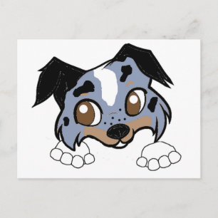 Cartão Postal ss azul merle white and tan cartoon espiando