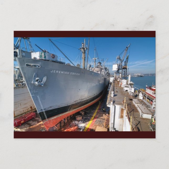 Cartão Postal SS Jeremiah O'Brien Liberty Ship em Dry Dock (Frente)
