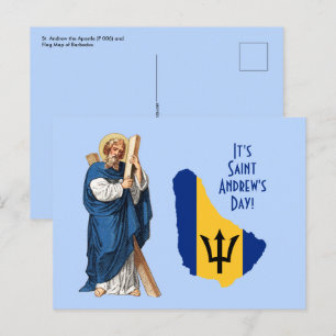 Cartão Postal St. Andrew com Bandeira-Mapa de Barbados Dia de fe