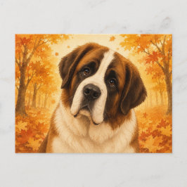 Cartão Postal St Bernard Autumn Forest Dog