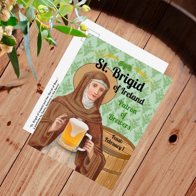 Cartão Postal St. Brigid of Ireland and Her Barrel of Beer (Criador carregado)