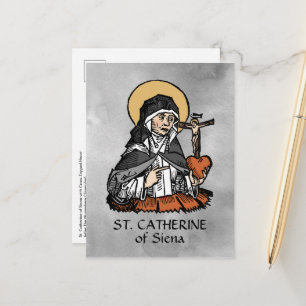 Cartão Postal St. Catarina de Siena com Coração com Crucifixo