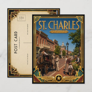 Cartão Postal St. Charles Missouri Arte Deco Vintage Idade Doura