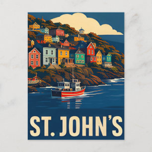 Cartão Postal 🐟 ST. JOHN'S — Colinas Costeiras Coloridas e Pesc