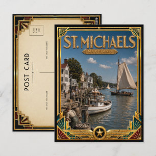 Cartão Postal St. Michaels Maryland Vintage Arte Deco Idade Dour