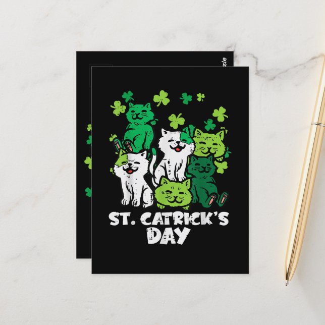 Cartão Postal St Patricks Catricks Day Cats Saint Pattys (Frente/Verso In Situ)