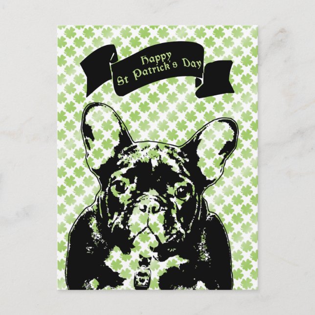Cartão Postal St Patricks French Bulldog Silhouette (Frente)