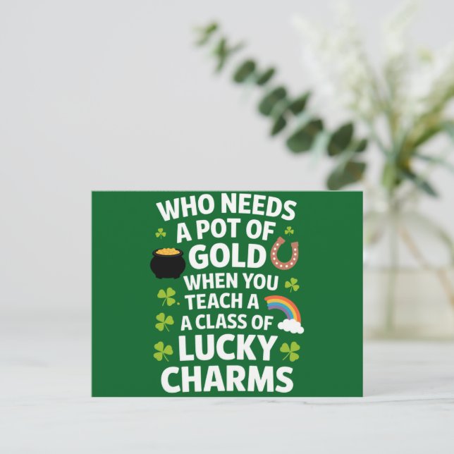 Cartão Postal St Patricks Professor Lucky Charm Clover Irlandês (Em pé/Frente)