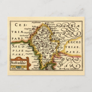 Cartão Postal Staffordshire County Map, Inglaterra