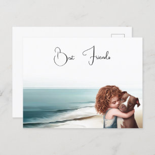 Cartão Postal Staffordshire Pitbull & Girl Keepsasacard