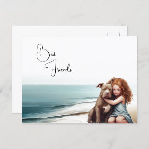 Cartão Postal Staffordshire Pitbull & Girl Keepsasacard