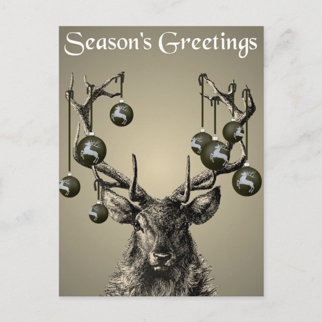 Cartão Postal Stag Impressão, Deer Impressão, Vintage, Escandiná (Frente)