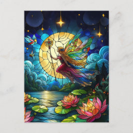 Cartão Postal Stained Glass Moonlight Flight Fairy 