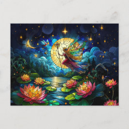 Cartão Postal Stained Glass Moonlight Flight Fairy