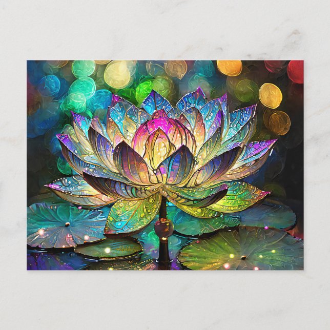 Cartão Postal Stained Glass Vibrant Lotus Flower (Frente)