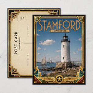 Cartão Postal Stamford Connecticut Arte Deco Vintage Idade Doura