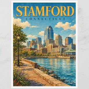 Cartão Postal Stamford Connecticut Porto Panorama GeoSaga