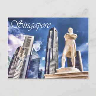 Cartão Postal Stamford Raffles Local e Estátua de Singapura