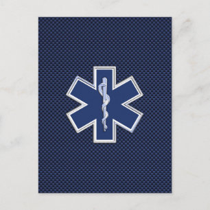 Cartão Postal Star of Life Paramedic EMS on Blue Carbon Fiber