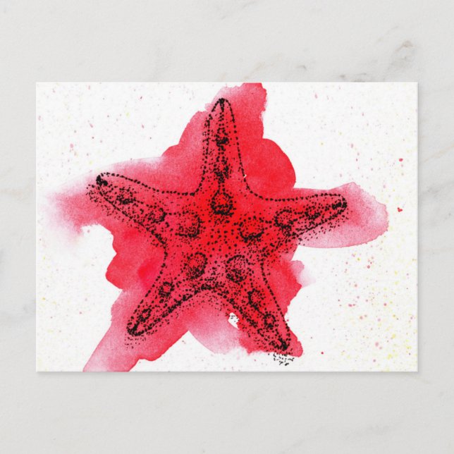 Cartão Postal Starfish da Aquarela (Frente)