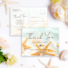 Cartão Postal Starfish Shells Ocean Beach Wedding Thank You