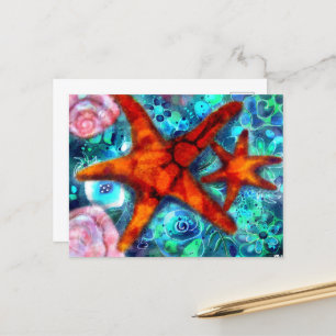 Cartão postal - Starfish Whimsical Seashells Beach