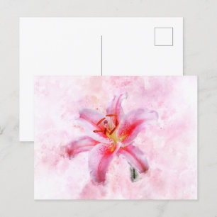 Cartão Postal Stargazer Lily Flor Watercolor - wb 01