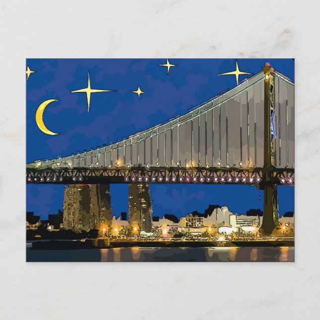 Cartão Postal Starry Night Ben Franklin Bridge (Frente)