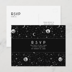 Cartão Postal Starry Night Black e Silver Weding RSVP