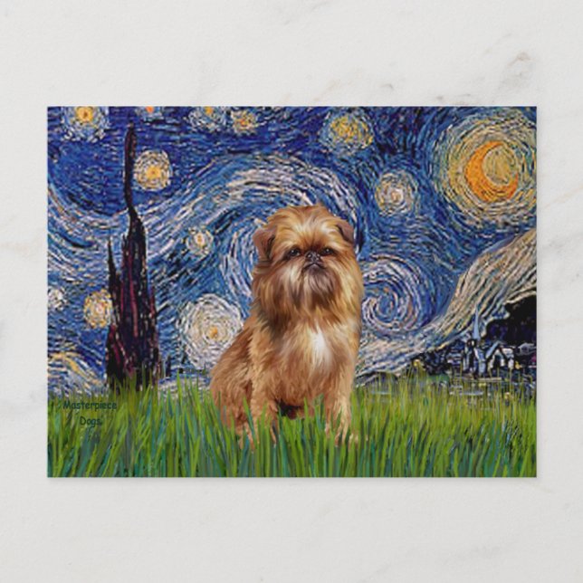 Cartão Postal Starry Night - Brown Brussel Griffon (Frente)