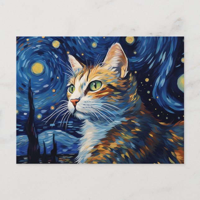 Cartão Postal Starry Night Cat (Frente)