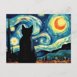 Cartão Postal Starry Night Cat