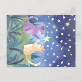 Cartão Postal Starry Night Cats