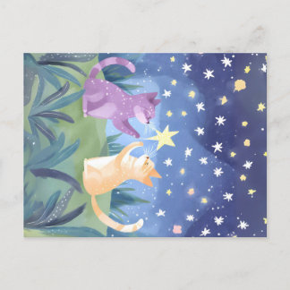Cartão Postal Starry Night Cats