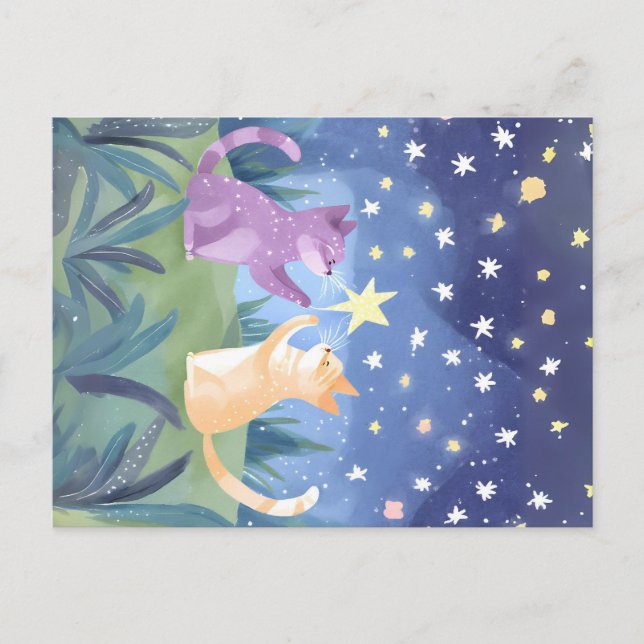Cartão Postal Starry Night Cats (Frente)