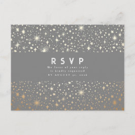 Cartão Postal Starry Night Cinza e RSVP de Casamento Dourado